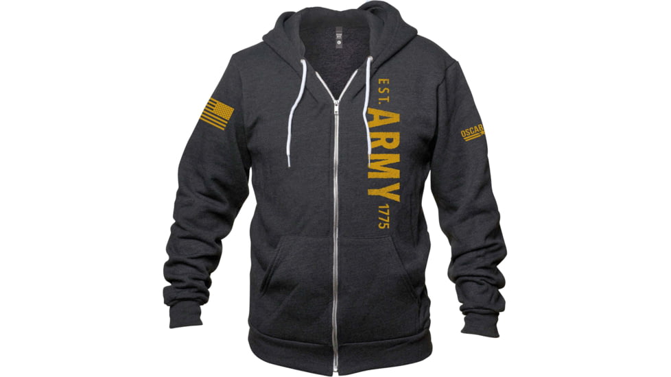 Oscar Mike Army Vertical Logo Zip Up T-Shirt - Mens, Charcoal, M, U-OM-CHARC-03-0375-M