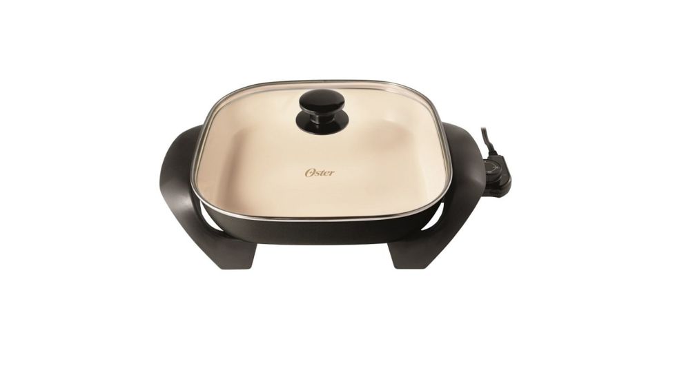 Oster DuraCeramic 12in Electric Skillet, Black/Creme 4010350