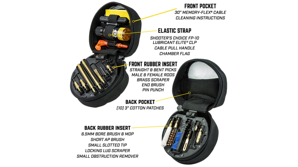 Otis Technology 6.5mm Rifle Cleaning Kit, Combo, .22cal, .38/.380/9MM, .40, .44, and .45 caliber pi, FG-6.5