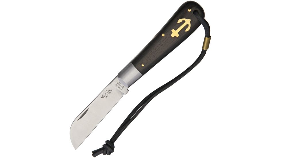 OTTER-Messer Large Anchor Knife with Band Folding Knife,2.75in,Stainless Steel,Standard Edge,Sheepsfoot,Satin,Brown,Wood Handle OTT173LB
