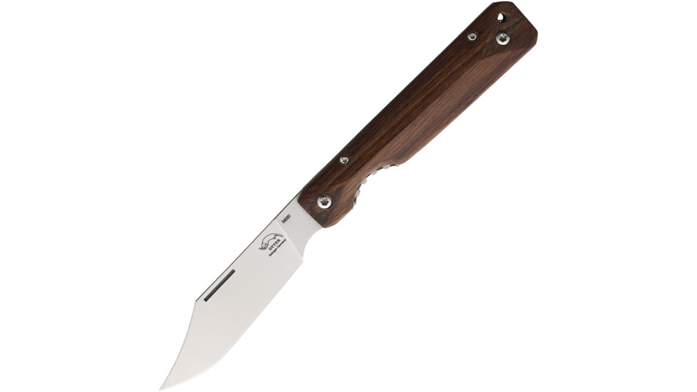 OTTER-Messer Rhino Linerlock Folding Knife, 3.5 satin finish Bohler N690 stainless clip point, Brown wood handle, 153-1