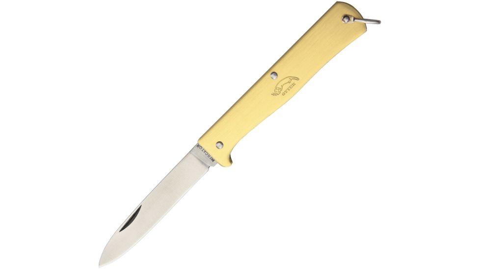 OTTER-Messer Small Mercator Brass Stainless Folding Knife,3in,Stainless Steel,Standard Edge,Satin,Brass Handle OTT10701R