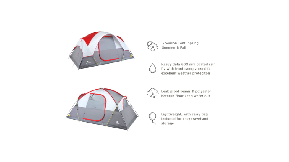 Outbound 6-Person 3-Season Lightweight Dome Tent w/Carry Bag and Rainfly, Red, CTI0765451
