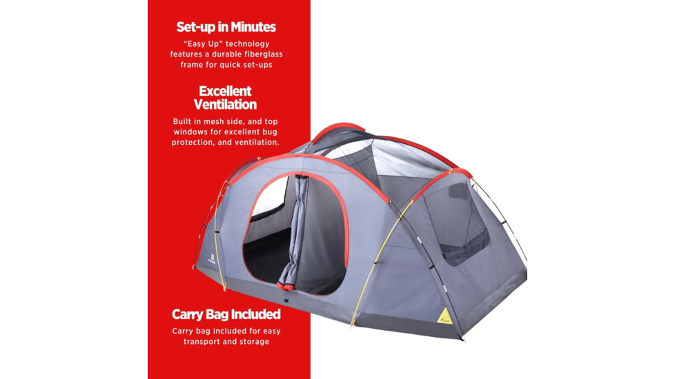 Outbound 8-Person 3-Season 2-Room Lightweight Dome Tent w/ Carry Bag and Rainfly, Red, CTI0765454