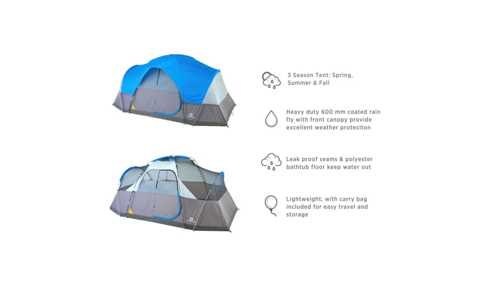 Outbound 8-Person 3-Season Lightweight Dome Tent w/Carry Bag and Rainfly, Blue, CTI0765455
