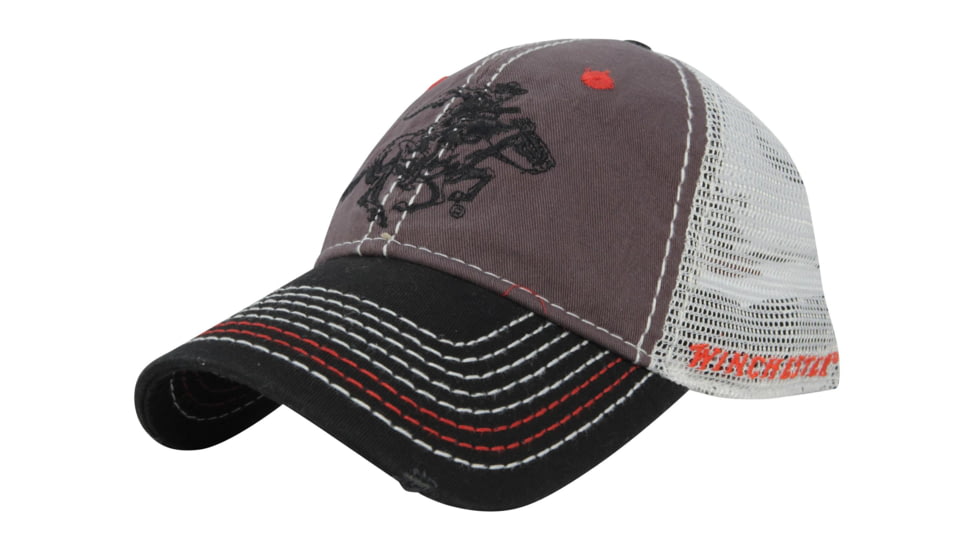 Outdoor Cap Grey/Black Mesh Back w/Winchester Logo Flat Stitched, WIN35B