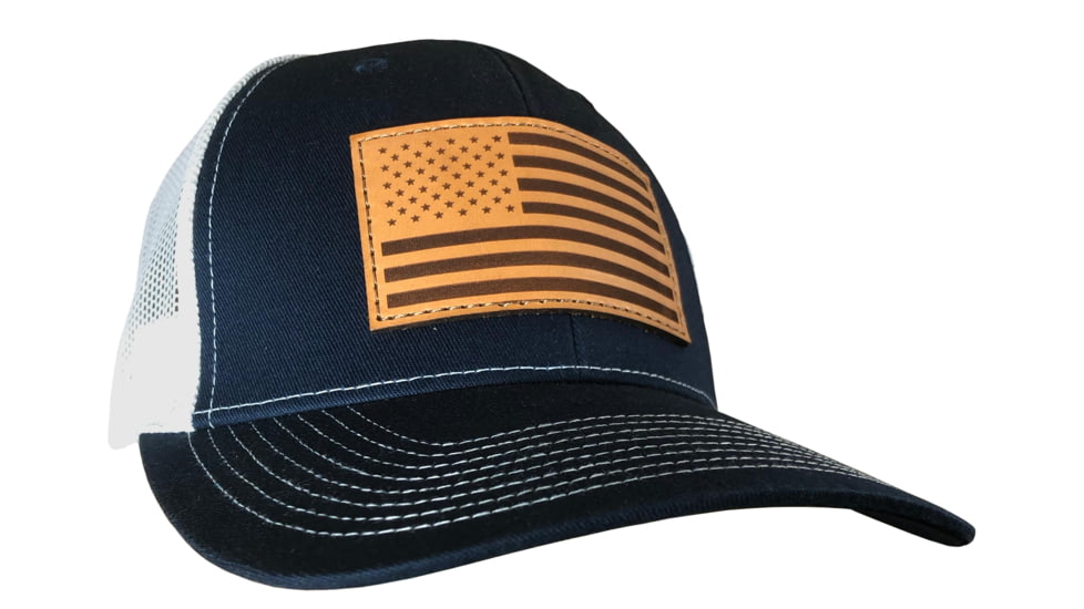 Outdoor Cap Navy/White Trucker w/USA Flag Leather Patch, USA-771 NW