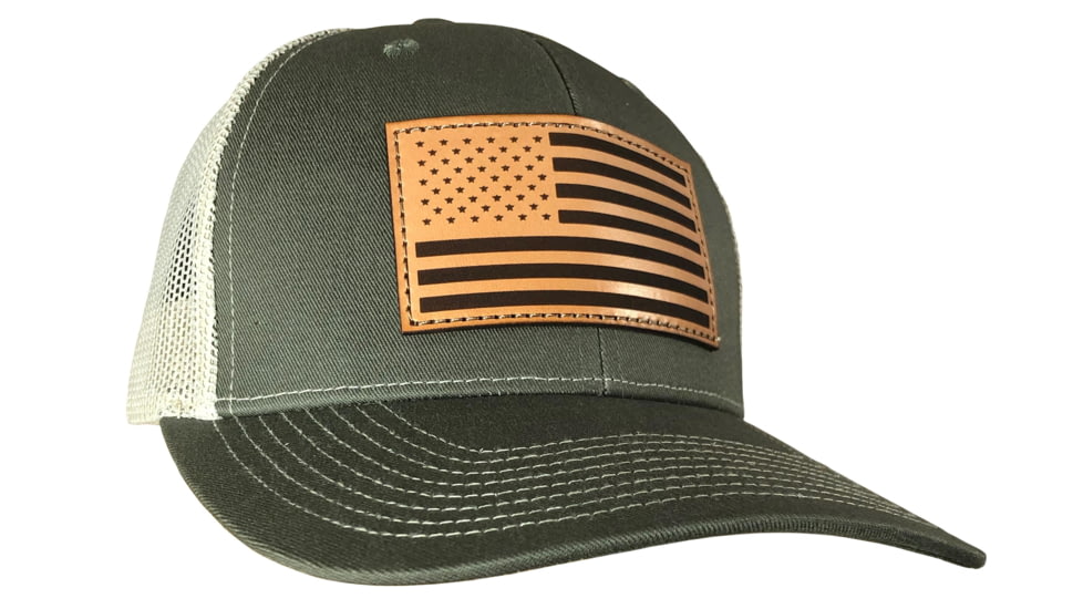 Outdoor Cap Olive/Khaki Trucker w/USA Flag Leather Patch, USA-771 OK