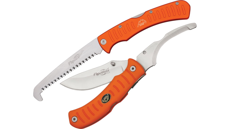 Outdoor Edge Cutlery Flip N Blaze Saw Combo, Blaze orange ergonomic, rubberized, Kraton handles, FCB30