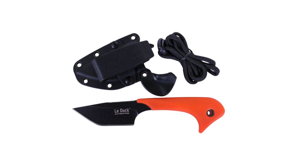 Outdoor Edge Cutlery Le Duck Fixed Blade Knife,2.5in 8Cr14 Stainless Blade,Orange/Black Rubberized TPR Handle LDB-20