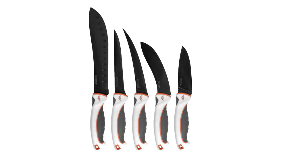 Outdoor Edge Cutlery Ergo Max 6-Piece Professional Grade Processing Knife Set, Black Titanium Coated 5Cr13Mov Blades, Triple Shot w/TPR Handle, EM1