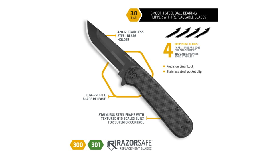 Outdoor Edge Cutlery Razor VX3 Folding Knife, 3in, Black Japanese 420J2 Stainless Blade, Black G10 Handle, VX330AC