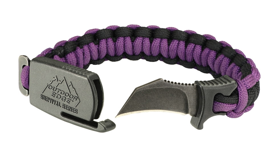 Outdoor Edge Cutlery Paraclaw Small Knife, 1.5in Blackstone 8Cr13Mov SS Blade, Black/Purple 550 Paracord Bracelet/Handle, PCP-75D