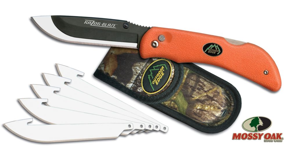 Outdoor Edge Cutlery Razor-Blaze, Orange-6 Blades w/ Mossy Oak Sheath, One size RB-20