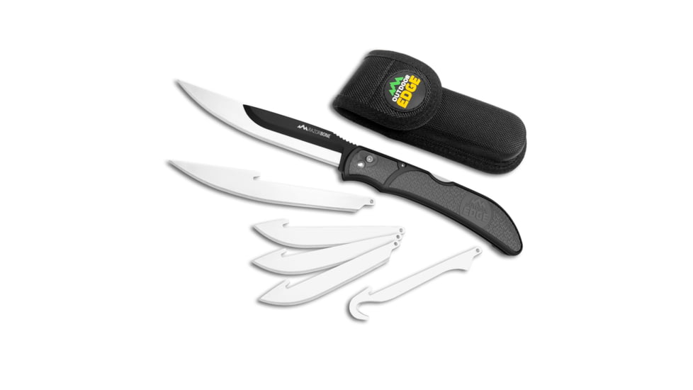Outdoor Edge Cutlery Razor-Bone Fixed Knife, 6-Blade Combo Set, 5in, Gray, Blister, RBY-10C