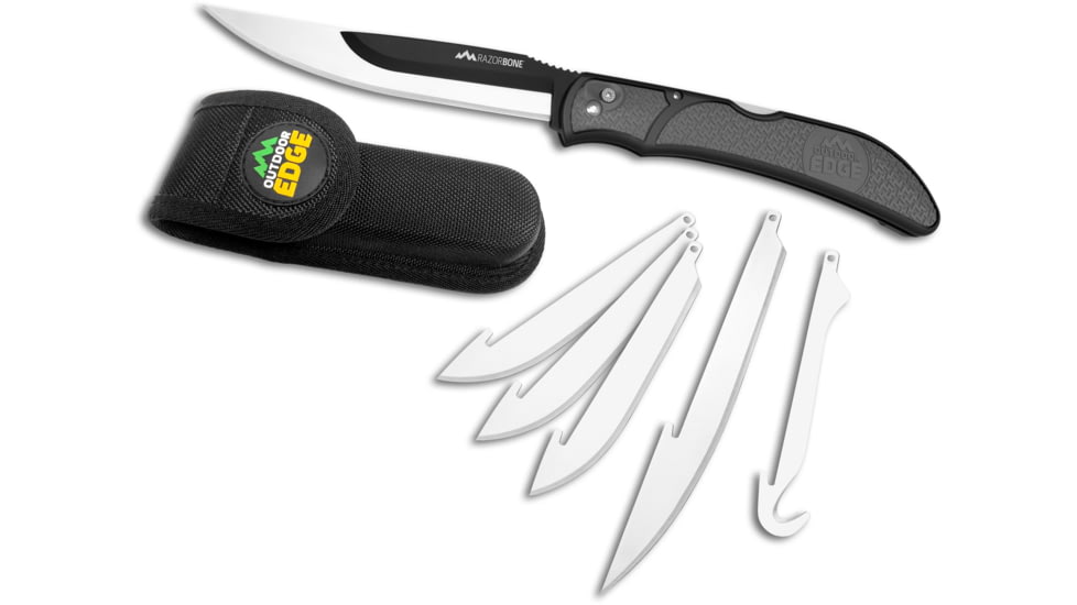 Outdoor Edge Cutlery Razor-Bone Fixed Knife, 6-Blade Combo Set, 5in, Gray, Box, RBY-10