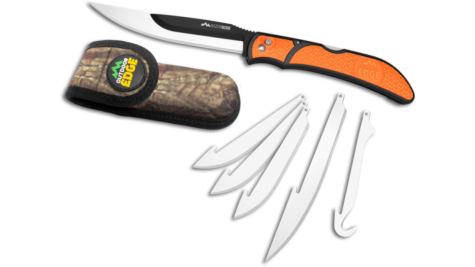 Outdoor Edge Cutlery Razor-Bone Fixed Knife, 6-Blade Combo Set, 5in, Orange, Box, RBB-20