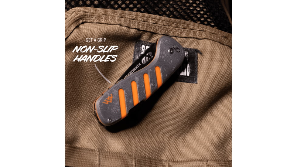 Outdoor Edge Cutlery Razor HTX Folding Knife, 3in, 420J2 Stainless Steel, Drop Point Blade, Gray/Orange Handle, HTX30Y6C