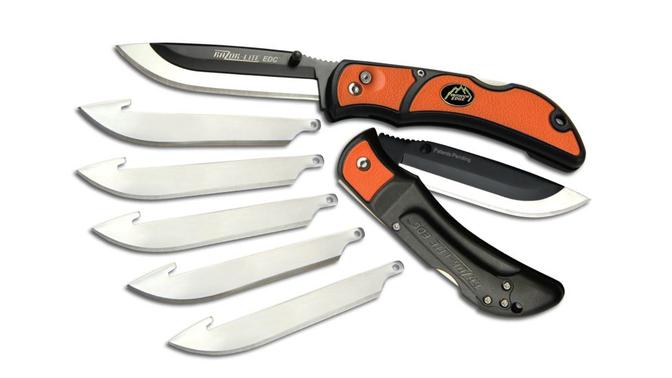 Outdoor Edge Cutlery Razor Lite EDC Folding Knife, 3.5 in, Japanese 420J2 Blade, Grivory, Orange Handle, 6 Replacement Blades, RLB-30