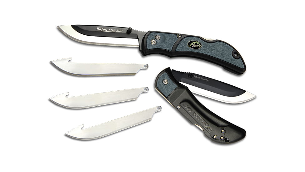 Outdoor Edge Cutlery Razor-Lite EDC Folding Knife, 4-Blade Combo Set, 2.5 in, Japanese 420J2 stainless, Drop Point, Grivory w/ TPR Inserts, Gray, Blister, RLY30-50C