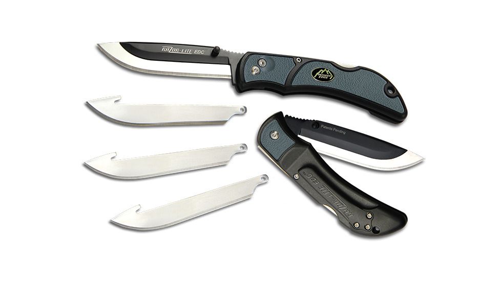Outdoor Edge Cutlery Razor Lite EDC Folding Knife, w/ 4 - 3in Blades, 3 in, Japanese 420J2 stainless, Drop Point, Grivory w/ TPR Inserts, Black/Gray, RLY30-50