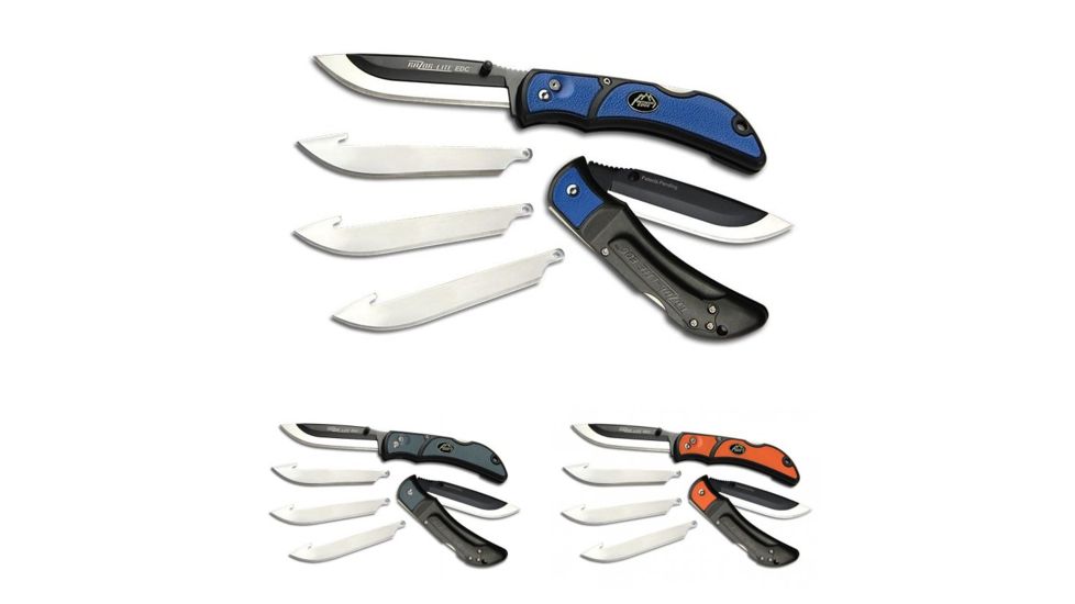Outdoor Edge Cutlery Razor Lite Edc Knife, w/ 4 - 3in Blades, Black/Blue, Black/Gray, Black/Orange