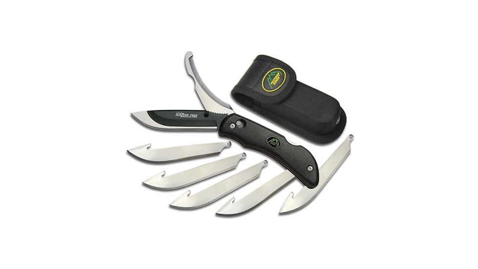 Outdoor Edge Cutlery Razor-Pro Double Blade Folding Knife, Black Rubberized TPR Handle RO-10