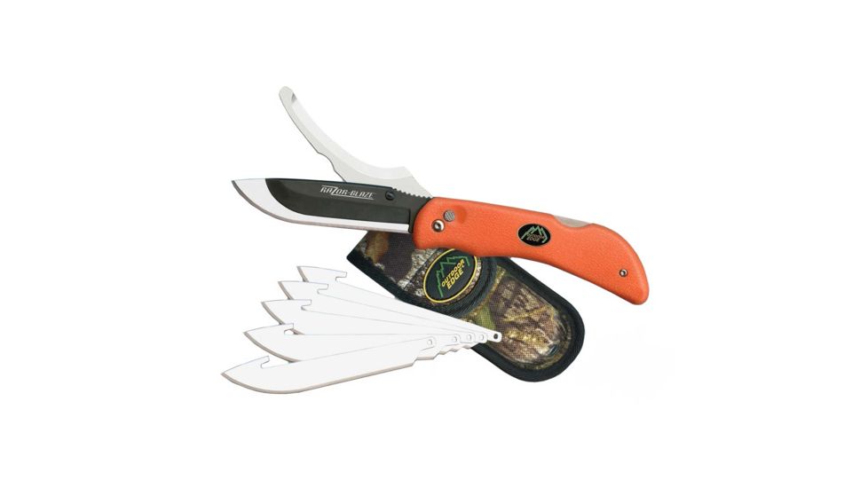 Outdoor Edge Cutlery Razor-Pro Double Blade Folding Knife, Blaze Orange Rubberized TPR Handle RO-20