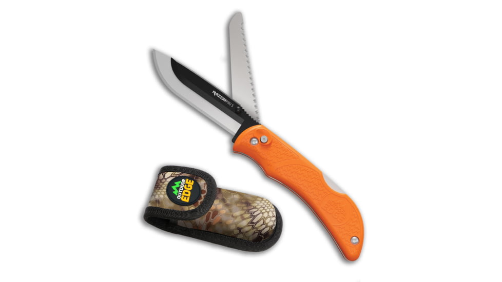 Outdoor Edge Cutlery Razor Pro Folding Knife, 3.5 in, Stainless Steel, Drop Point, Rubber Overmolded, Orange Handle, RSB35-6C