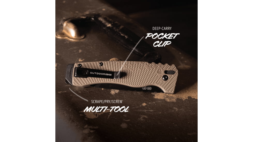 Outdoor Edge Cutlery RAZOR XD1 Folding Knife, 3in, Japanese 420J2 Stainless Steel, Sheepsfoot/Utility Blade, Glass-Filled Nylon, Heavy Duty Tan Handle, XD130AC
