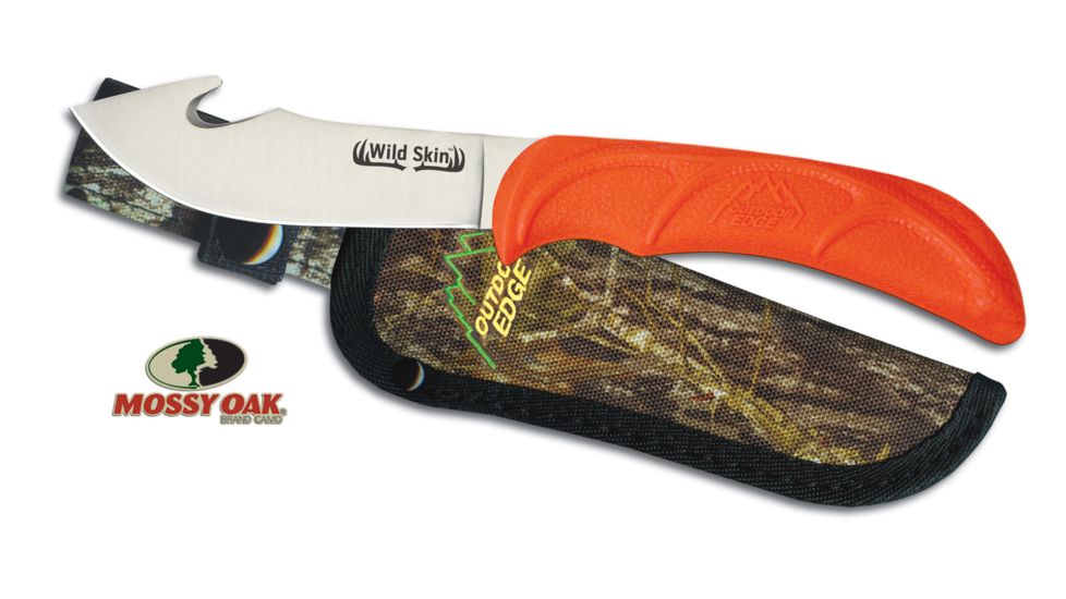 Outdoor Edge Cutlery Wild-Skin Gut Hook Knife, 3.88 in, 420J2, Gut Hook, TPR, Blaze Orange, WS-10C