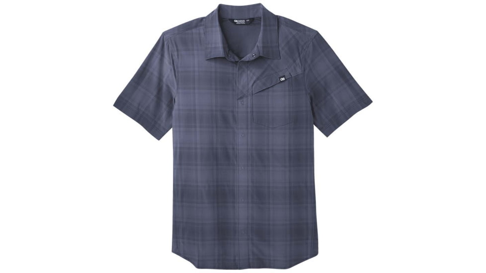 Outdoor Research Astroman Short Sleeve Sun Shirt - Mens, Naval Blue Plaid, Small, 2822781400006