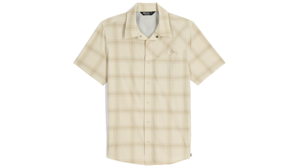 Outdoor Research Astroman Short Sleeve Sun Shirt - Mens, Oyster Plaid, S, 2822782709006