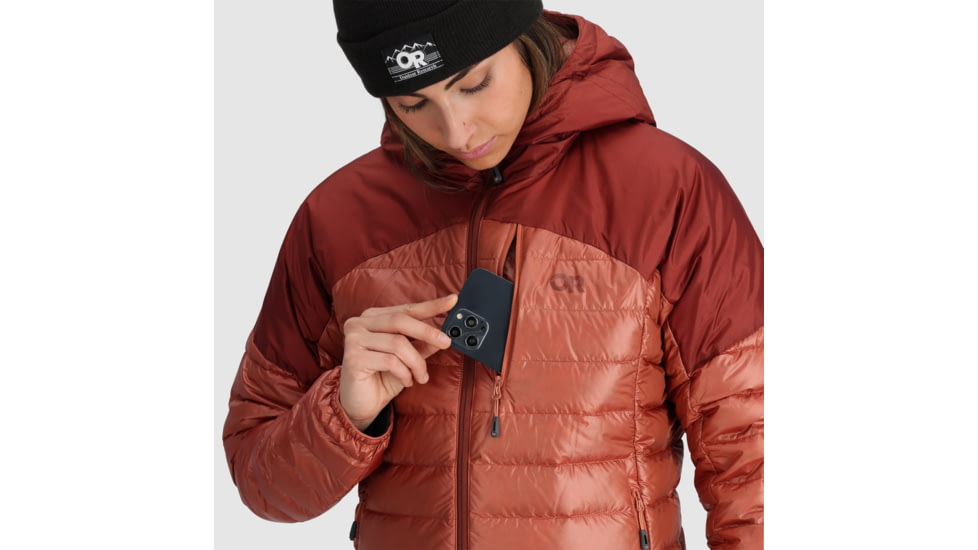 Outdoor Research Helium Down Hoodie - Womens, Cinnamon/Brick, Extra Small, 2775912528005
