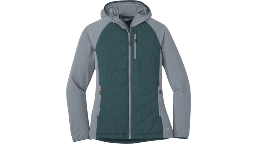 Outdoor Research Refuge Hybrid Hooded Jacket - Womens, Mediterranean/Lead, Small, 2691981797006
