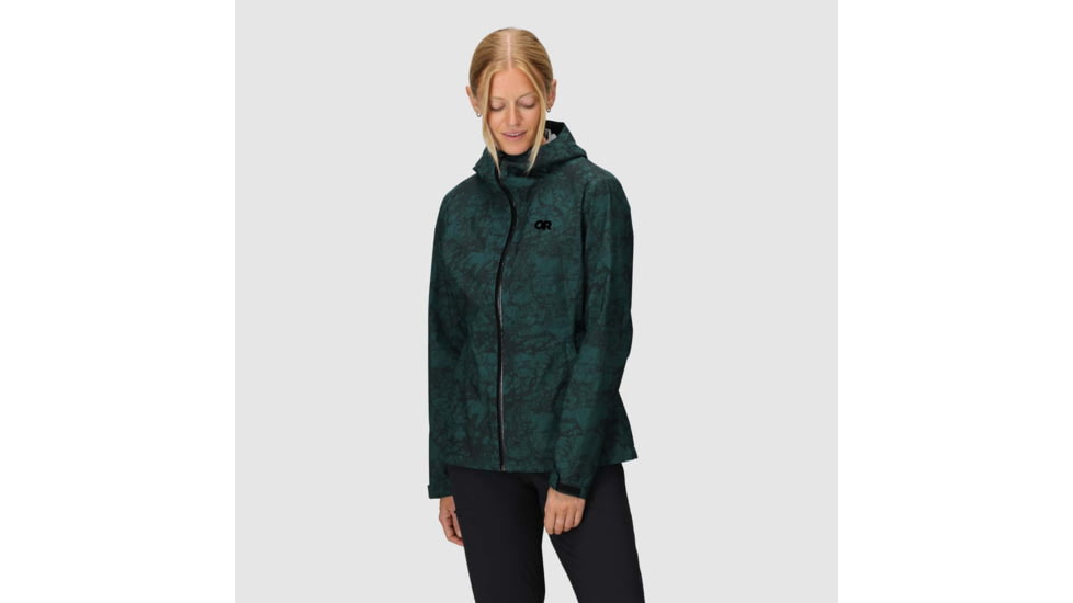 Outdoor Research Stratoburst Stretch Rain Jacket - Womens, Douglas Fir Print, Small, 3008942848006