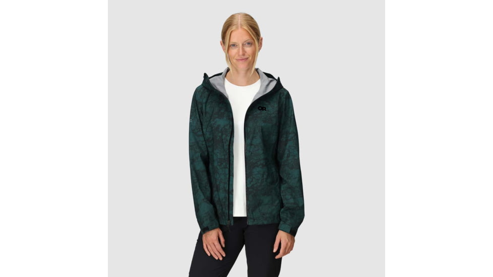 Outdoor Research Stratoburst Stretch Rain Jacket - Womens, Douglas Fir Print, Small, 3008942848006