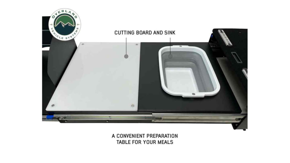 Overland Vehicle Systems Camp Cargo Box Kitchen w/Slide Out Sink/Cooking Shelf/Work Station, Black, 21010401