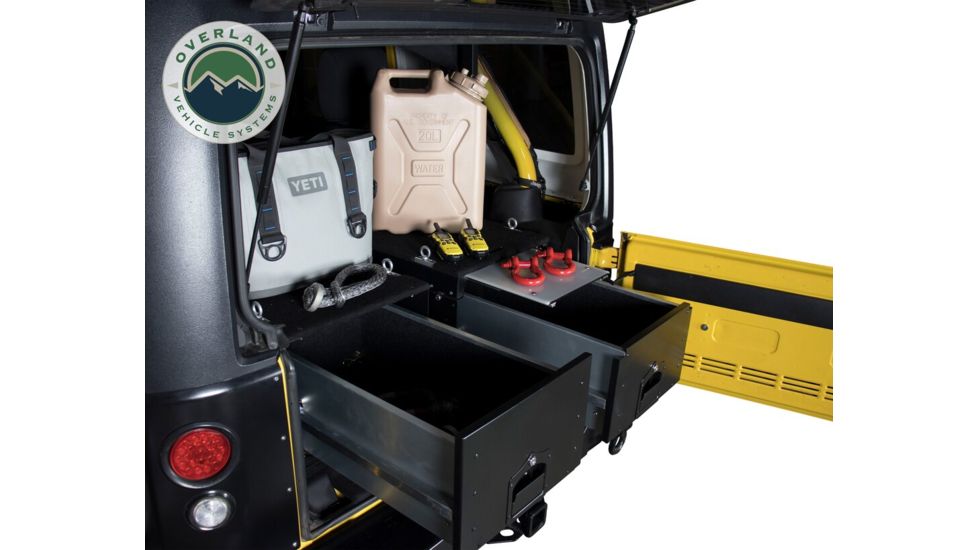 Overland Vehicle Systems Cargo Box, Slide-Out Drawer &amp; Working Station Size, Powder Coated, Black, 21010201