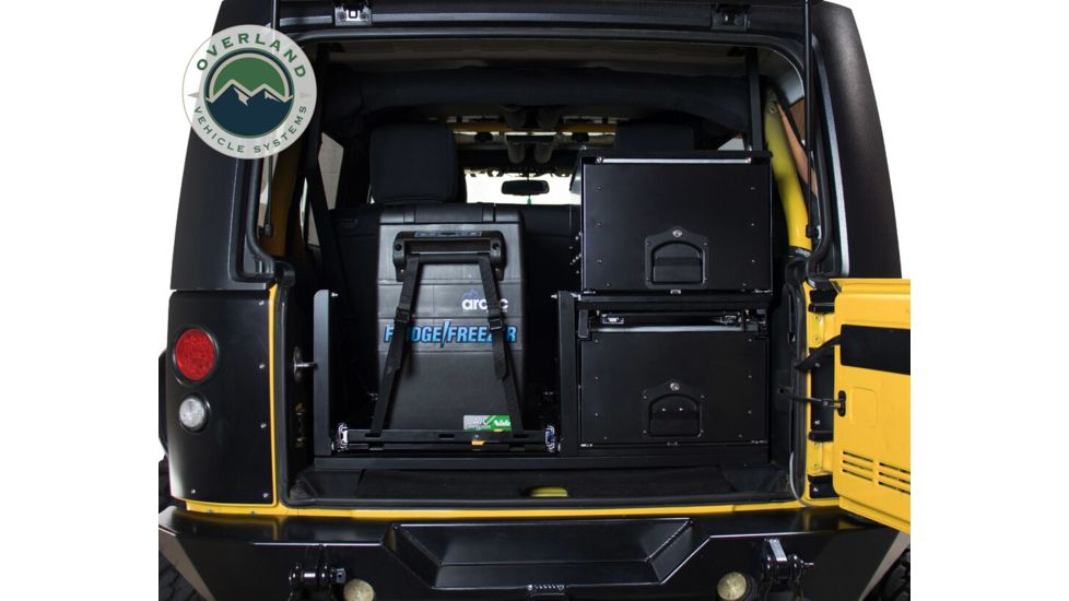 Overland Vehicle Systems Cargo Box, Slide-Out Drawer &amp; Working Station Size, Powder Coated, Black, 21010201