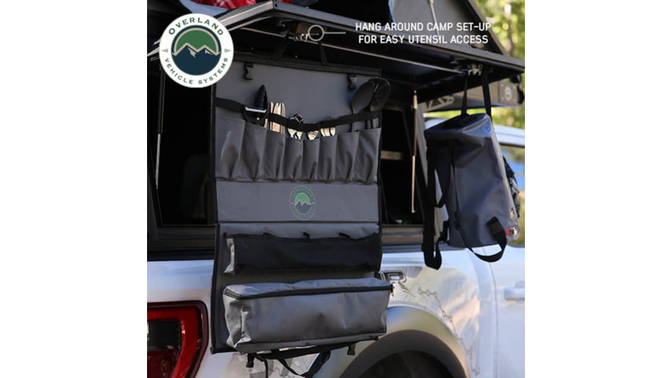 Overland Vehicle Systems Kitchen Kit - 24 Piece Cooking and Utensil Kit, Hanging Carrying Case, Grey, 21010505