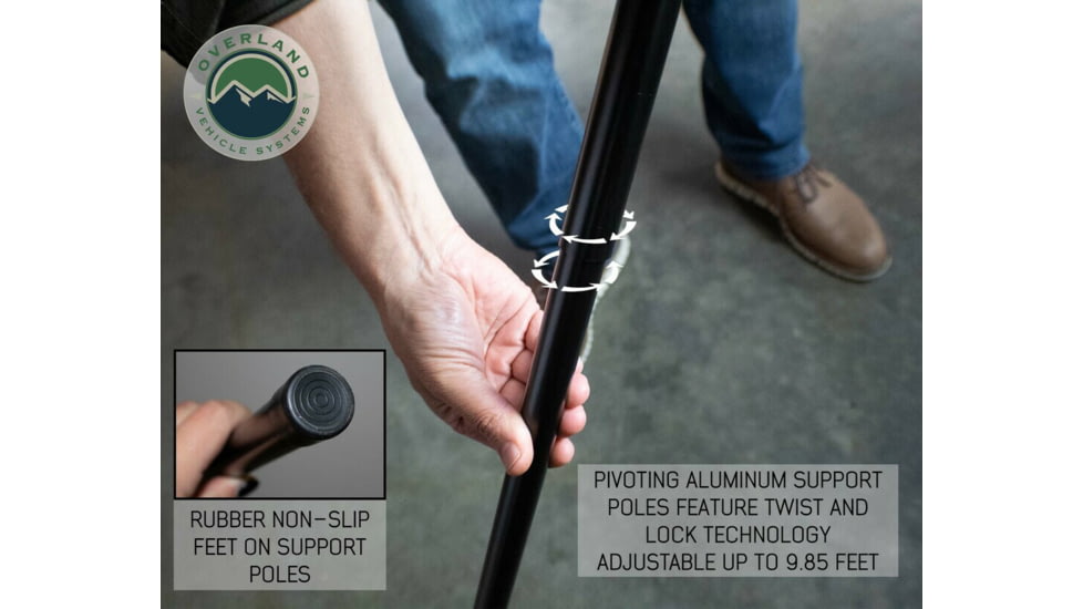 Overland Vehicle Systems Nomadic 180 Awning w/ Bracket Kit and Extended Poles For Mid to High Roof Line Vans, Dark Gray, 19609908