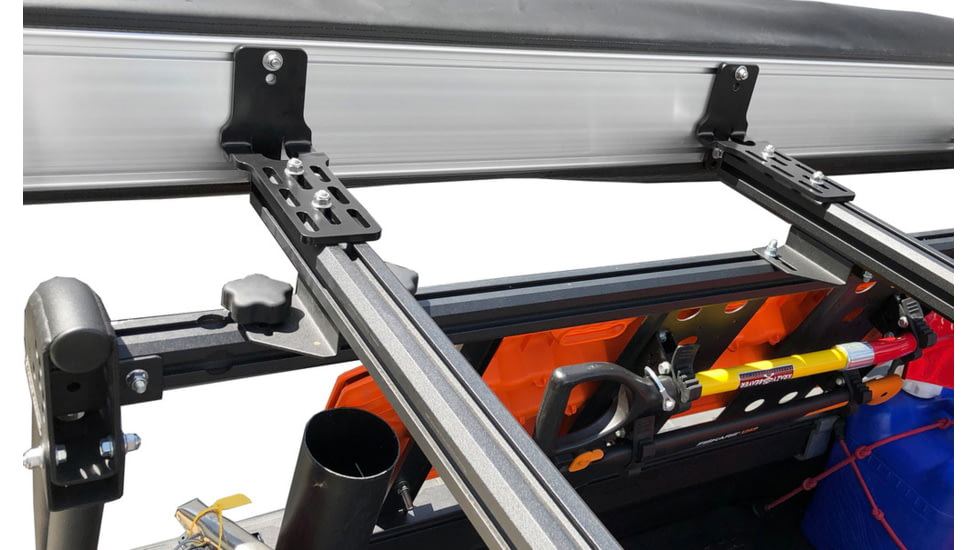 Overland Vehicle Systems Nomadic 180 Awning w/ Bracket Kit and Extended Poles For Mid to High Roof Line Vans, Dark Gray, 19609908