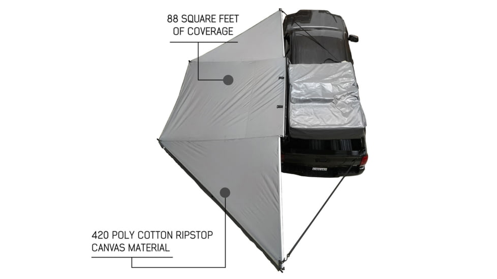 USED Overland Vehicle Systems Nomadic 180 Awning w/ Bracket Kit and Extended Poles For Mid to High Roof Line Vans, Dark Gray, 19609908, EDEMO1