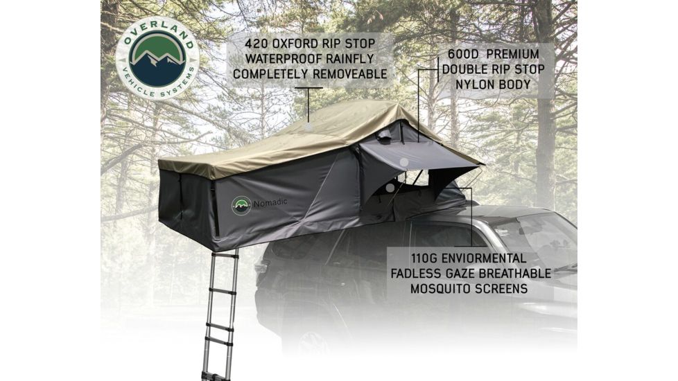 Overland Vehicle Systems Nomadic 2 Extended Roof Top Tent, 2 Person, Dark Gray/Green, 54 x 122 x 51 in, 18029936