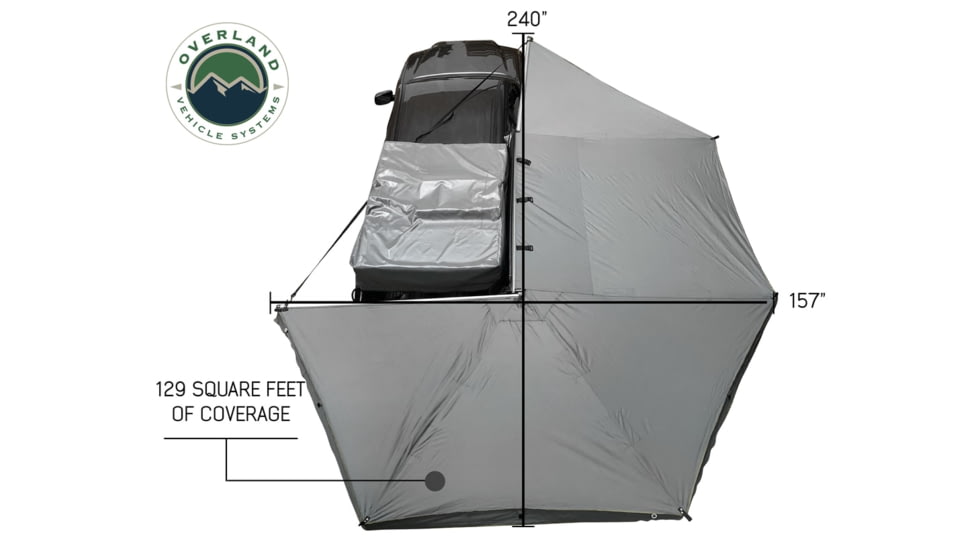 Overland Vehicle Systems Nomadic Awning 270 Degree and Wall 1, 2, &amp; 3, w/Mounting Brackets, Passenger Side, Dark Gray, 19549907