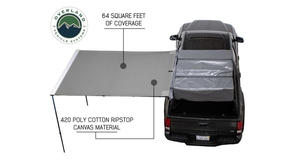 Overland Vehicle Systems Nomadic Awning 8.0 Covered Shelter, 69 sq ft, 600D, Dark Gray/Black, 98.5 x 101.5 in, 18059909