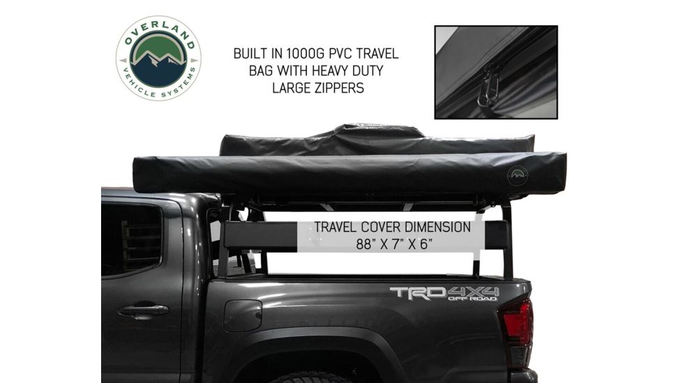 Overland Vehicle Systems Nomadic Awning 8.0 Covered Shelter, 69 sq ft, 600D, Dark Gray/Black, 98.5 x 101.5 in, 18059909