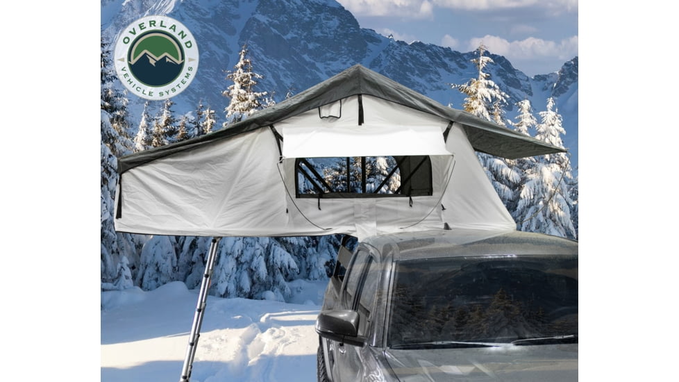 Overland Vehicle Systems Nomadic Extended 3 Person Roof Top Tent w/Annex, Rain Fly Black Cover Arctic, Dark Gray/White, 18031926