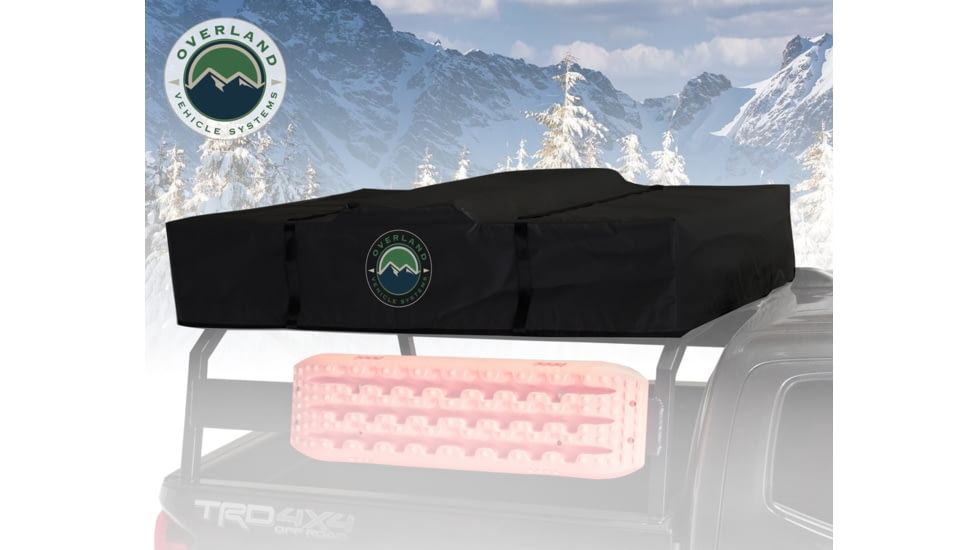 Overland Vehicle Systems Nomadic Extended 3 Person Roof Top Tent w/Annex, Rain Fly Black Cover Arctic, Dark Gray/White, 18031926